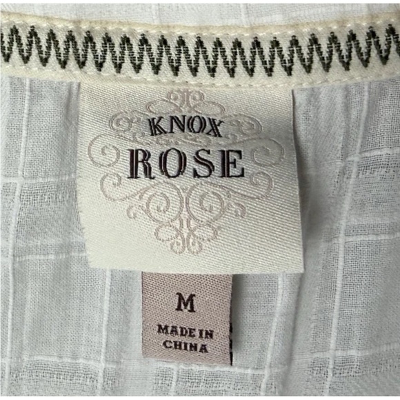 Knox Rose Dress Size Medium Short Sleeves Tassel Ties White Cotton Boho Casual - Picture 6 of 6